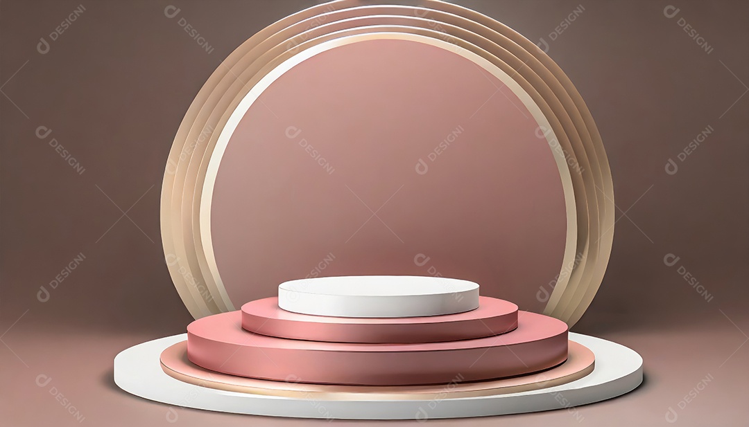 Conceito de dia dos namorados. Pódio de pedestal de cilindro rosa e 3D realista com lâmpada de néon brilhante. Uma cena mínima para a vitrine do palco dos produtos.