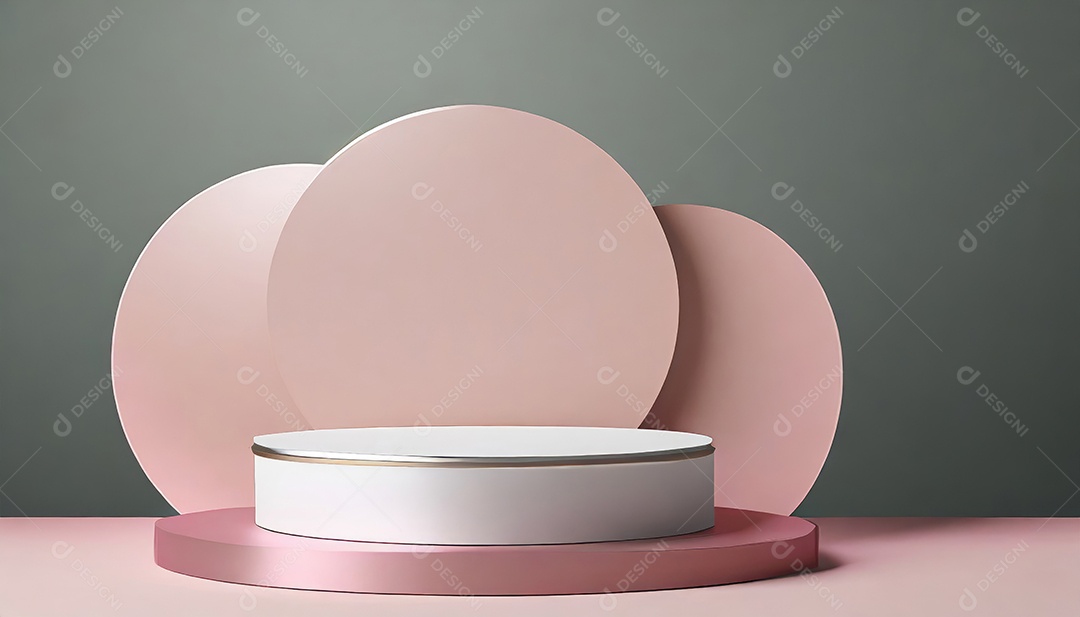 Conceito de dia dos namorados. Pódio de pedestal de cilindro rosa e 3D realista com lâmpada de néon brilhante. Uma cena mínima para a vitrine do palco dos produtos.