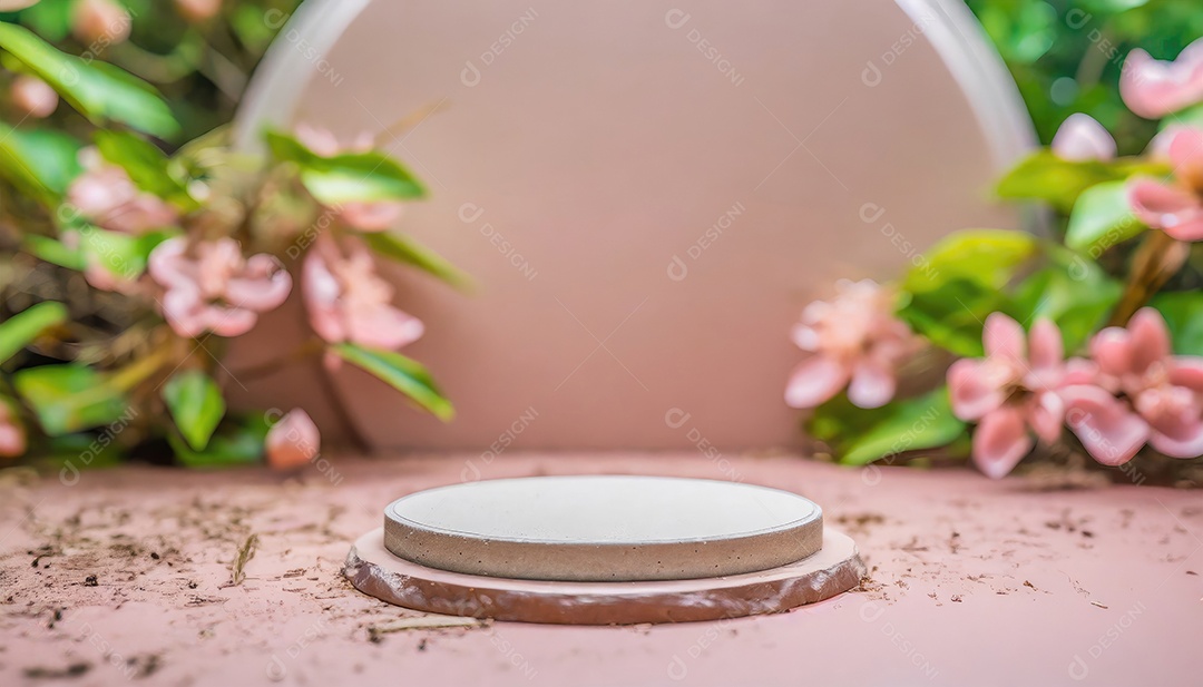 Conceito de dia dos namorados. Pódio de pedestal de cilindro rosa e 3D realista com lâmpada de néon brilhante. Uma cena mínima para a vitrine do palco dos produtos.