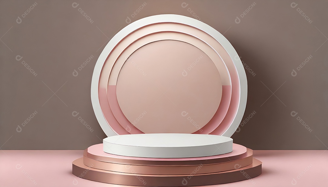 Conceito de dia dos namorados. Pódio de pedestal de cilindro rosa e 3D realista com lâmpada de néon brilhante. Uma cena mínima para a vitrine do palco dos produtos.