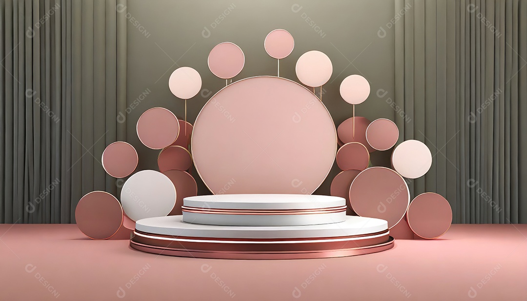 Conceito de dia dos namorados. Pódio de pedestal de cilindro rosa e 3D realista com lâmpada de néon brilhante. Uma cena mínima para a vitrine do palco dos produtos.