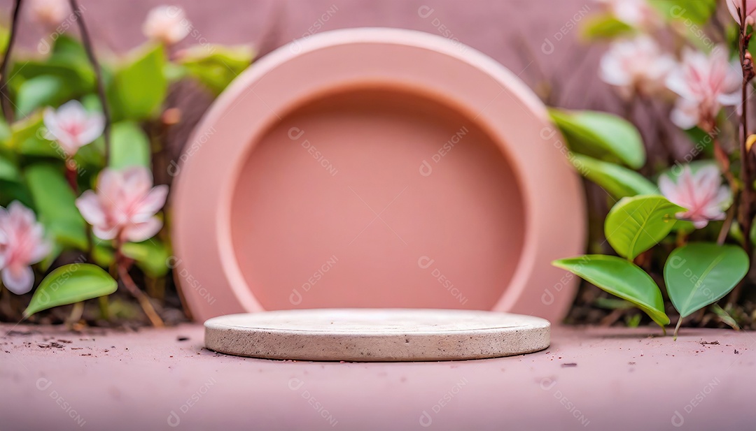 Conceito de dia dos namorados. Pódio de pedestal de cilindro rosa e 3D realista com lâmpada de néon brilhante. Uma cena mínima para a vitrine do palco dos produtos.