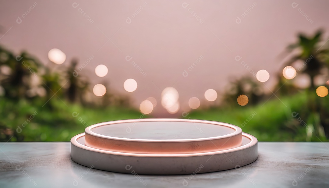 Conceito de dia dos namorados. Pódio de pedestal de cilindro rosa e 3D realista com lâmpada de néon brilhante. Uma cena mínima para a vitrine do palco dos produtos.