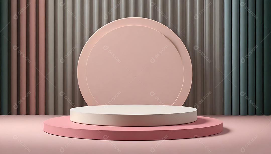 Conceito de dia dos namorados. Pódio de pedestal de cilindro rosa e 3D realista com lâmpada de néon brilhante. Uma cena mínima para a vitrine do palco dos produtos.