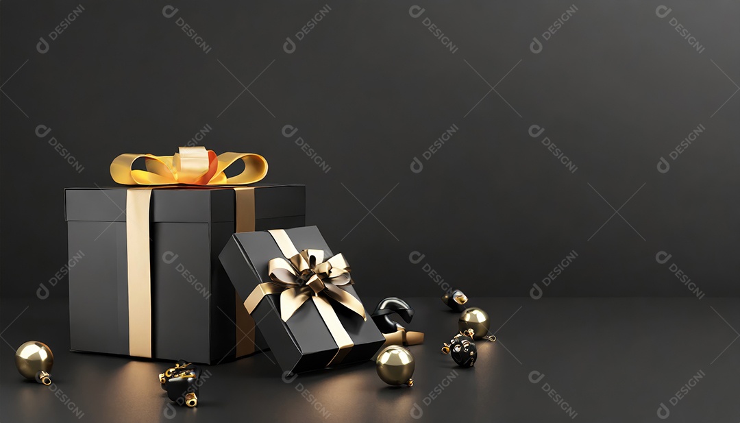 Conceito de Black Friday Caixas de presente pretas em fundo escuro