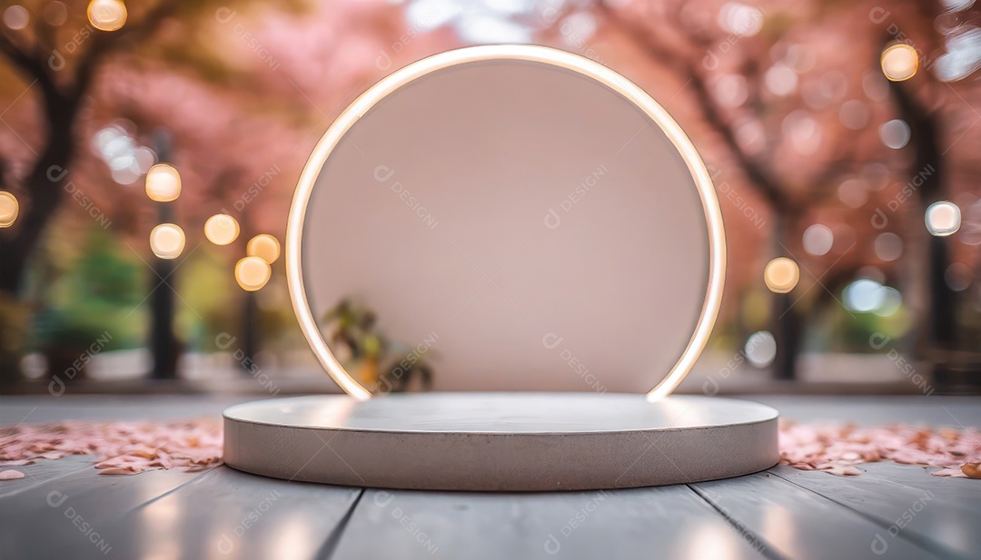 Conceito de dia dos namorados. Pódio de pedestal de cilindro rosa e 3D realista com lâmpada de néon brilhante. Uma cena mínima para a vitrine do palco dos produtos.