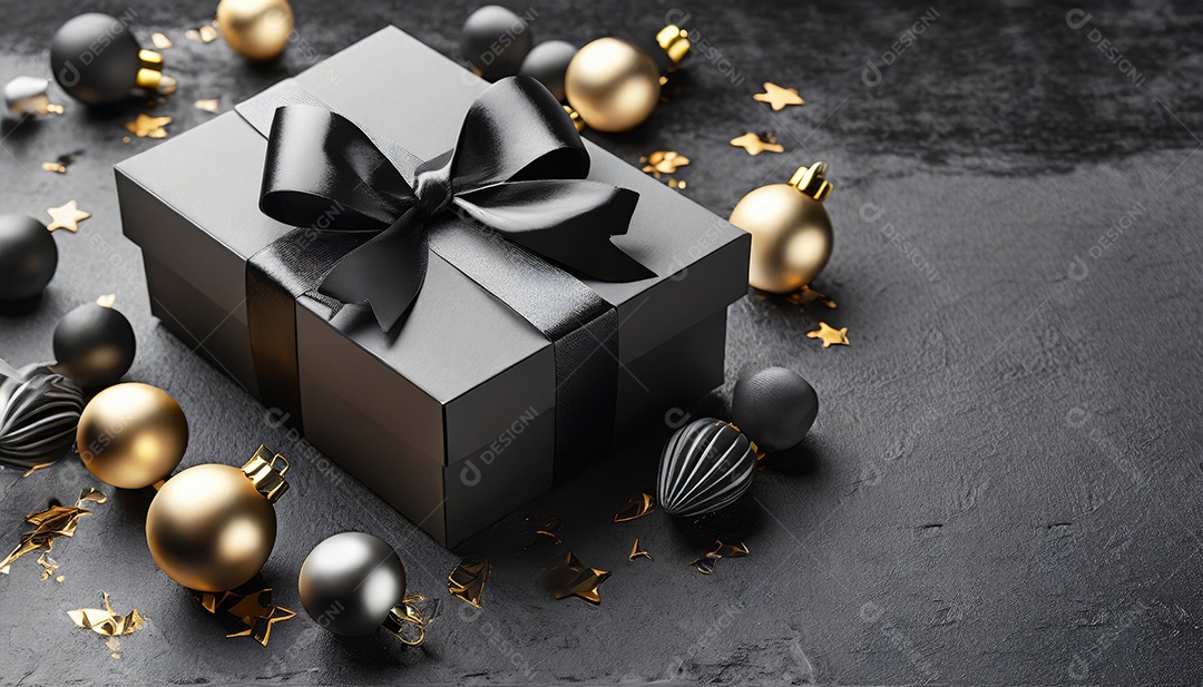 Conceito de Black Friday Caixas de presente pretas em fundo escuro