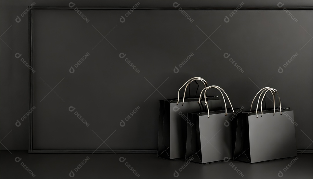 Conceito de Black Friday composição criativa em preto e dourado com sacolas de compras
