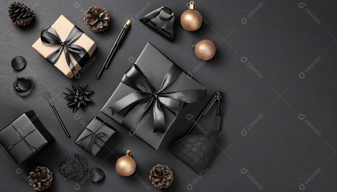 Conceito de Black Friday composição criativa em preto e dourado com sacolas de compras