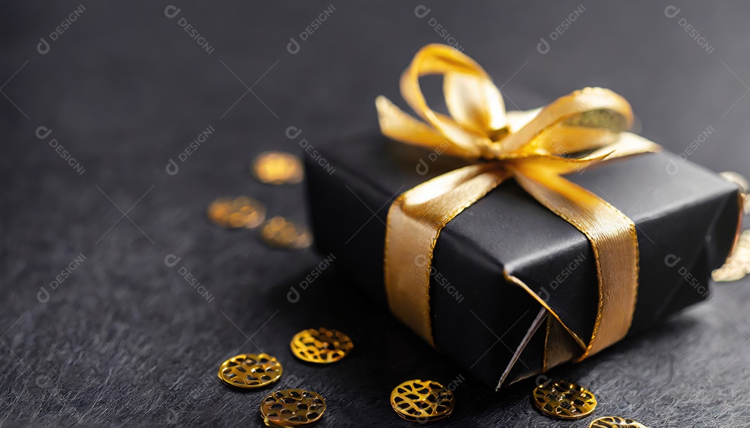 Conceito de Black Friday Caixas de presente pretas em fundo escuro