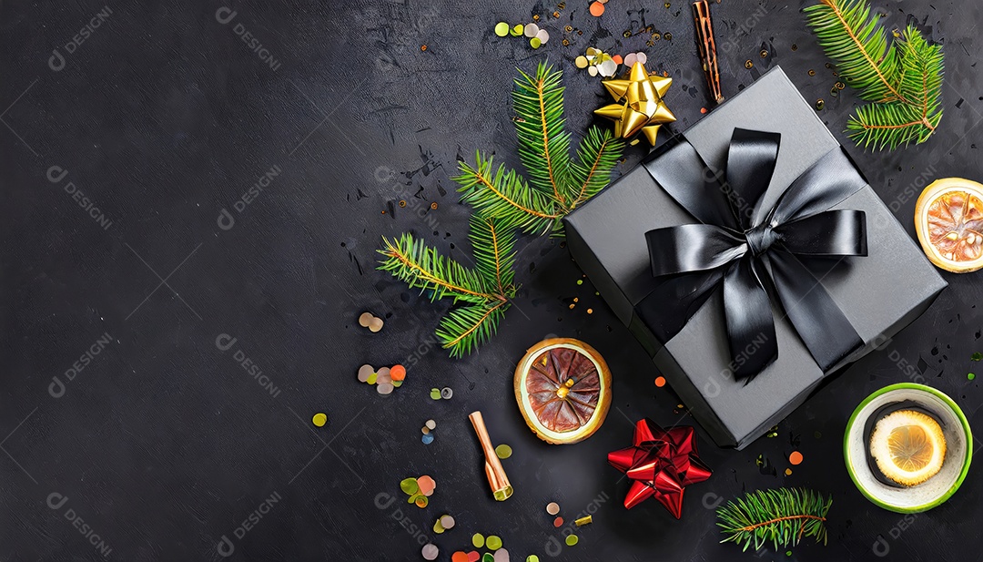 Conceito de Black Friday Caixas de presente pretas em fundo escuro