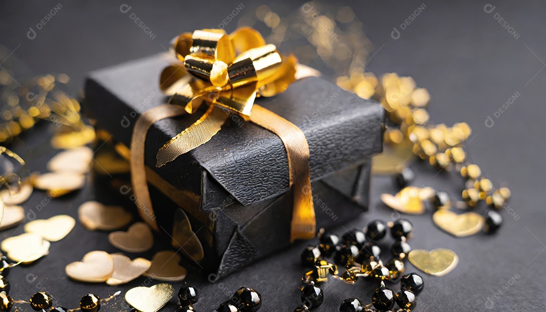 Conceito de Black Friday Caixas de presente pretas em fundo escuro