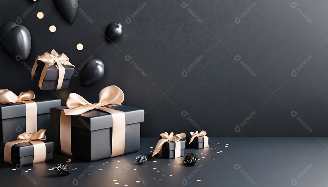 Conceito de Black Friday Caixas de presente pretas em fundo escuro