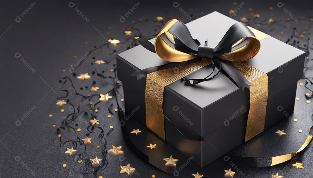 Conceito de Black Friday Caixas de presente pretas em fundo escuro