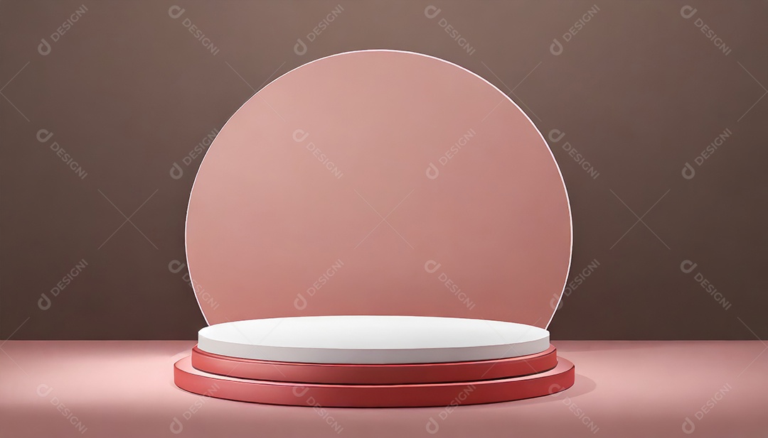 Conceito de dia dos namorados. Pódio de pedestal de cilindro rosa e 3D realista com lâmpada de néon brilhante. Uma cena mínima para a vitrine do palco dos produtos.