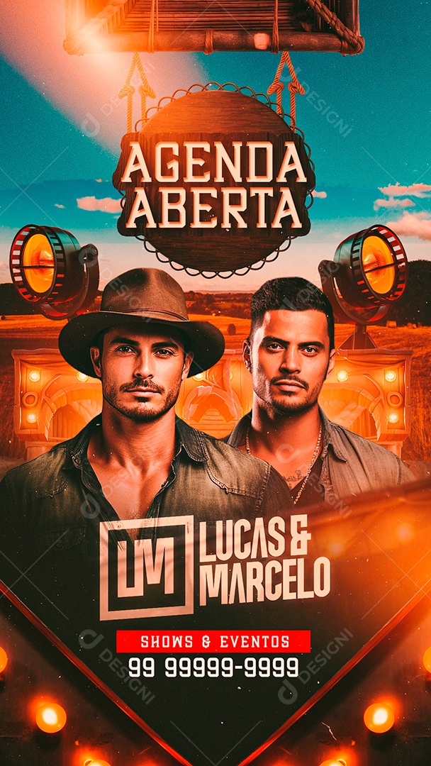 Story Flyer Agenda Aberta Lucas & Marcelo Shows & Eventos Social Media PSD Editável