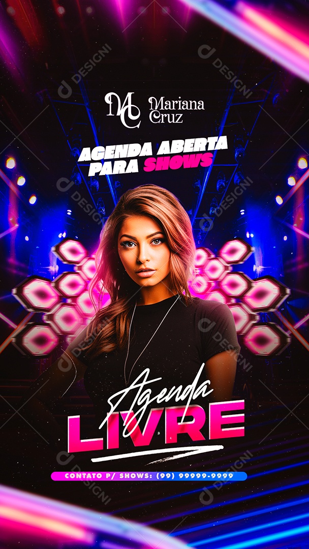 Story Flyer Agenda Aberta para Shows Mariana Cruz Agenda Livre Social Media PSD Editável