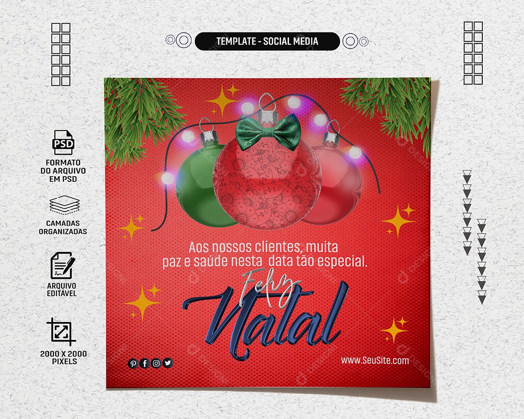 Social Media Feed Feliz Natal Paz e Saúde PSD Editável