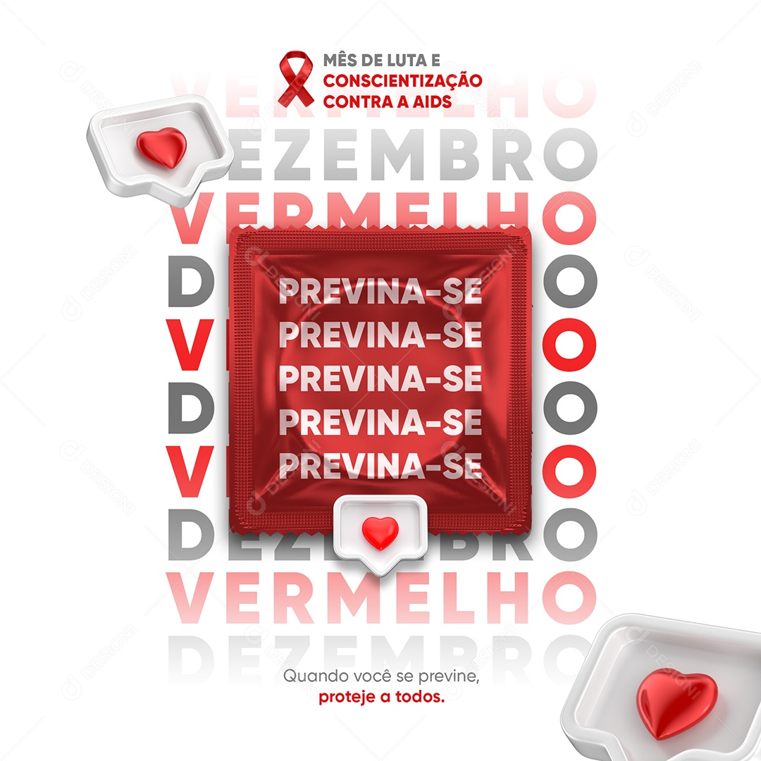 Social Media Dezembro Vermelho Previna se Mês de Luta e Conscientização Contra a AIDS PSD Editável