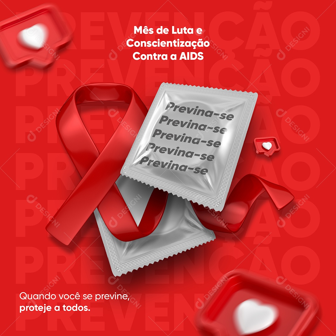 Dezembro Vermelho Previna se Mês de Luta e Conscientização Contra a AIDS Social Media PSD Editável