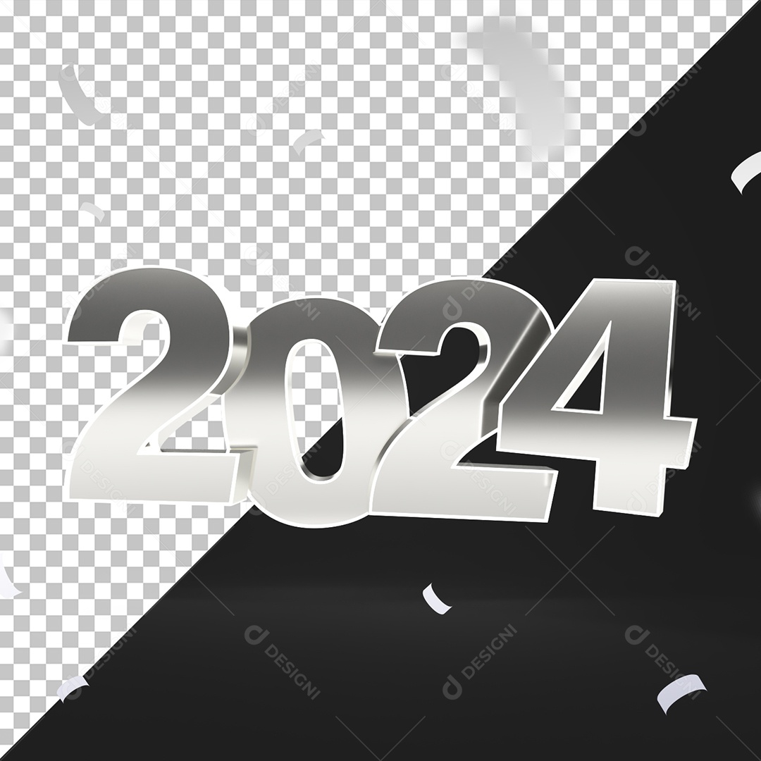 2024 Texto 3D Cinza para Composição PSD