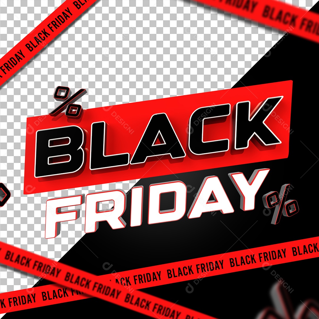 Black Friday Selo 3D Preto Branco para Composição PSD