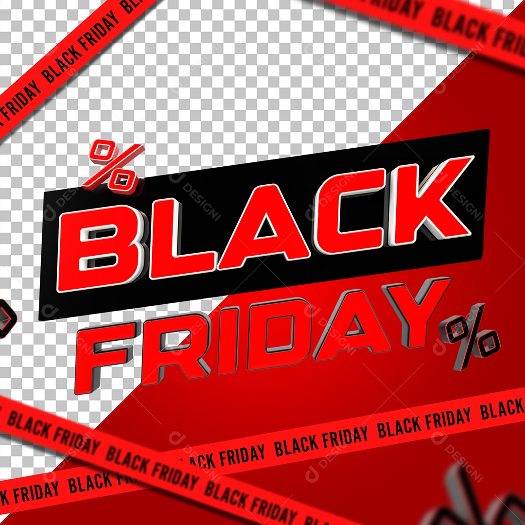 Black Friday Selo 3D Preto Vermelho para Composição PSD