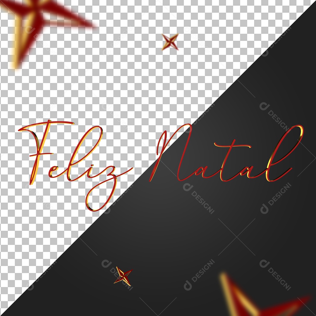Feliz Natal Selo 3D Vermelho Dourado para Composição PSD