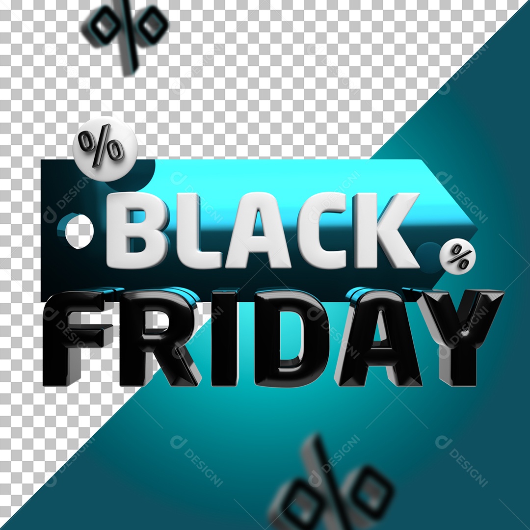 Black Friday Selo 3D Branco Preto Azul para Composição PSD