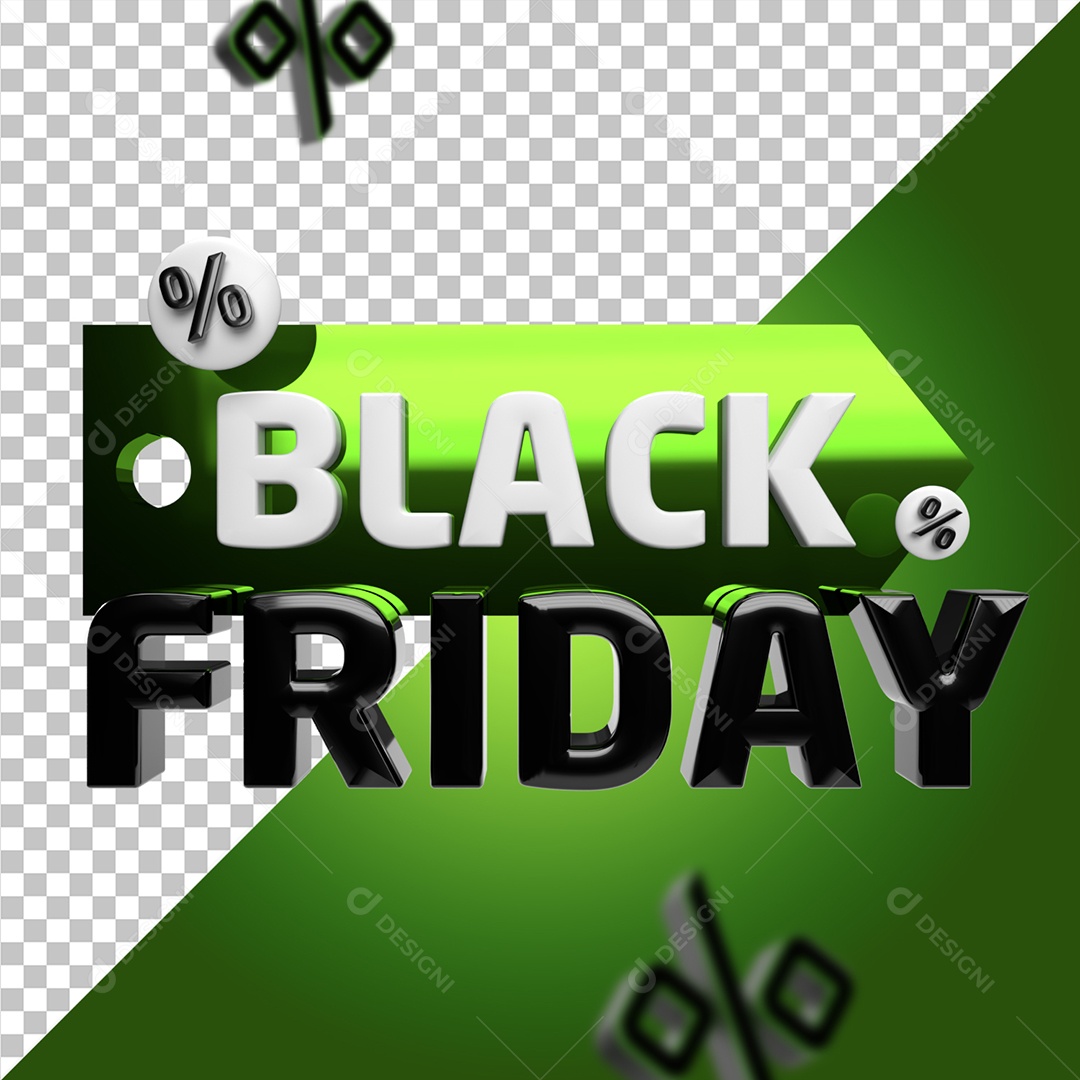 Black Friday Selo 3D Branco Preto Verde para Composição PSD