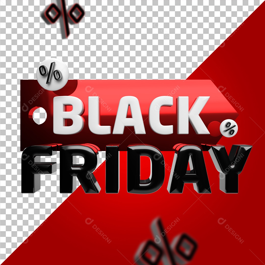 Black Friday Selo 3D Branco Preto para Composição PSD