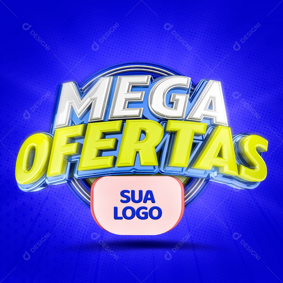 Mega Offers 3D Blue Stamp for PSD Composition