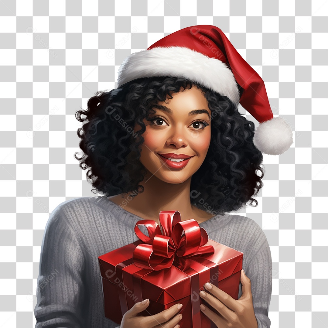 Mulher Vestida Para o Natal Com Presente Nas Mãos PNG Transparente