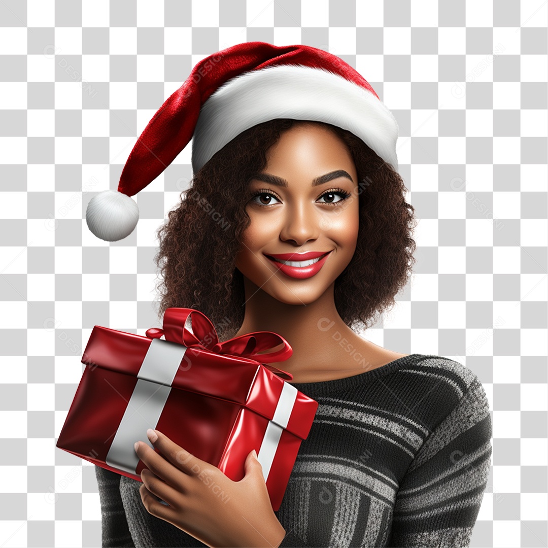 Mulher Vestida Para o Natal Com Presente Nas Mãos PNG Transparente