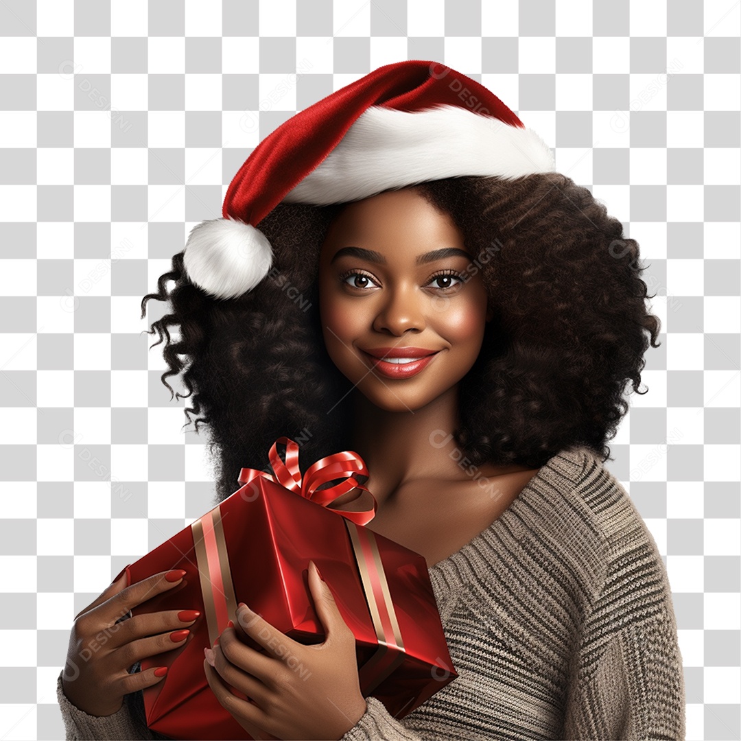 Mulher Vestida Para o Natal Com Presente Nas Mãos PNG Transparente