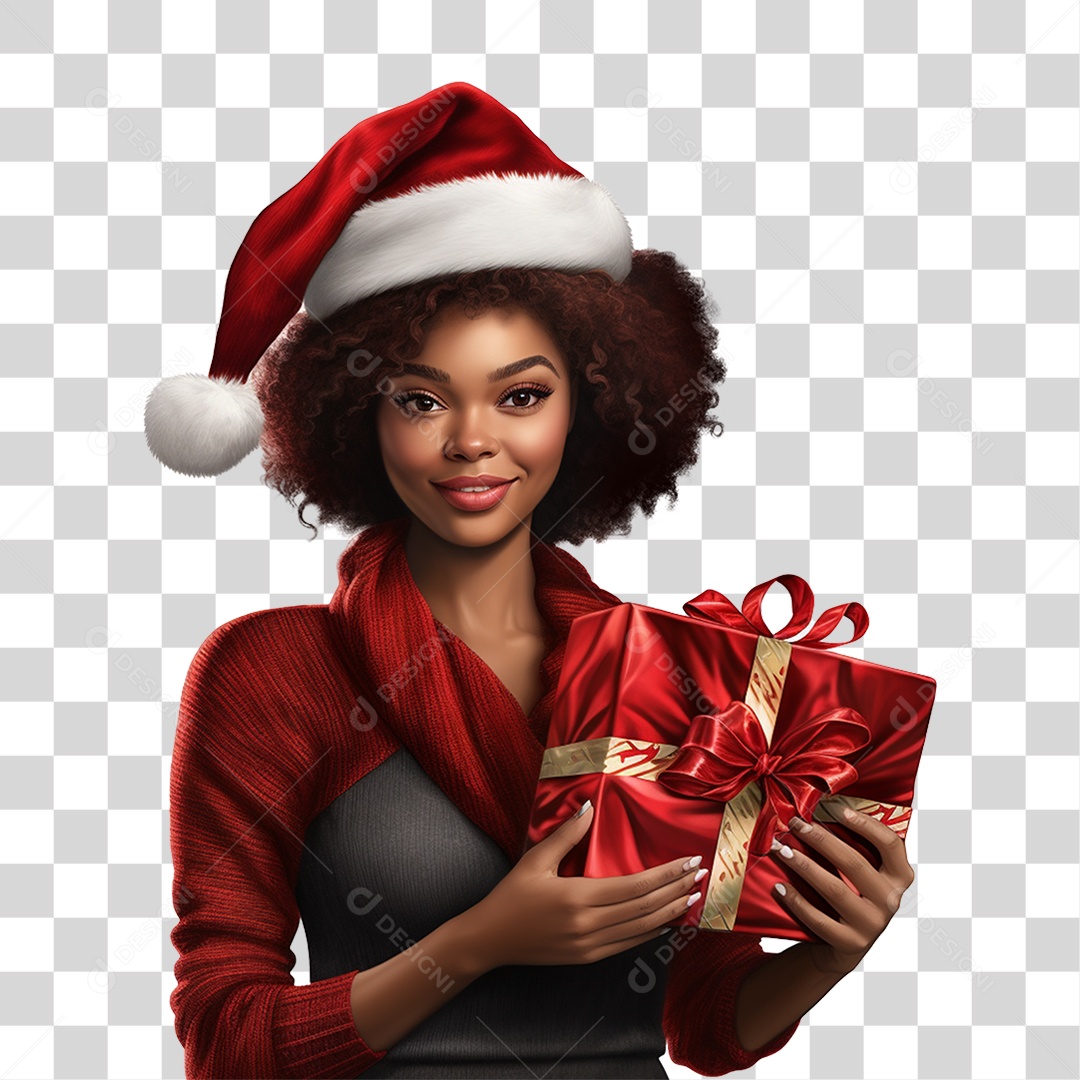 Mulher Vestida Para o Natal Com Presente Nas Mãos PNG Transparente
