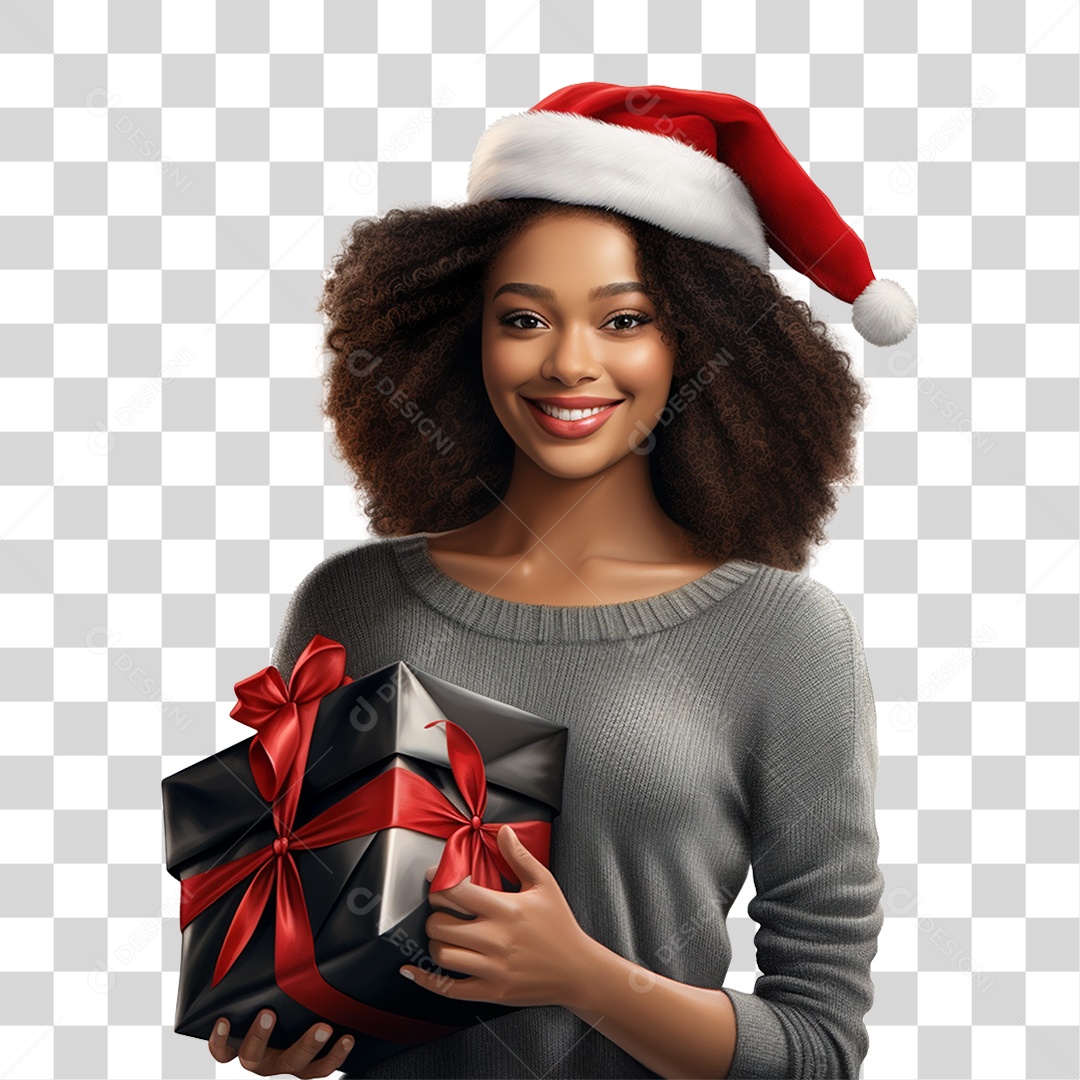 Mulher Vestida Para o Natal Com Presente Nas Mãos PNG Transparente