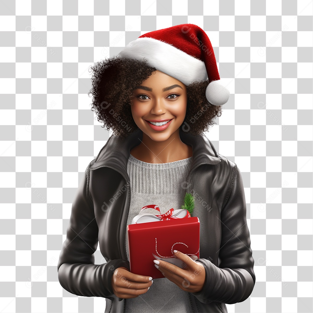 Mulher Vestida Para o Natal Com Presente Nas Mãos PNG Transparente
