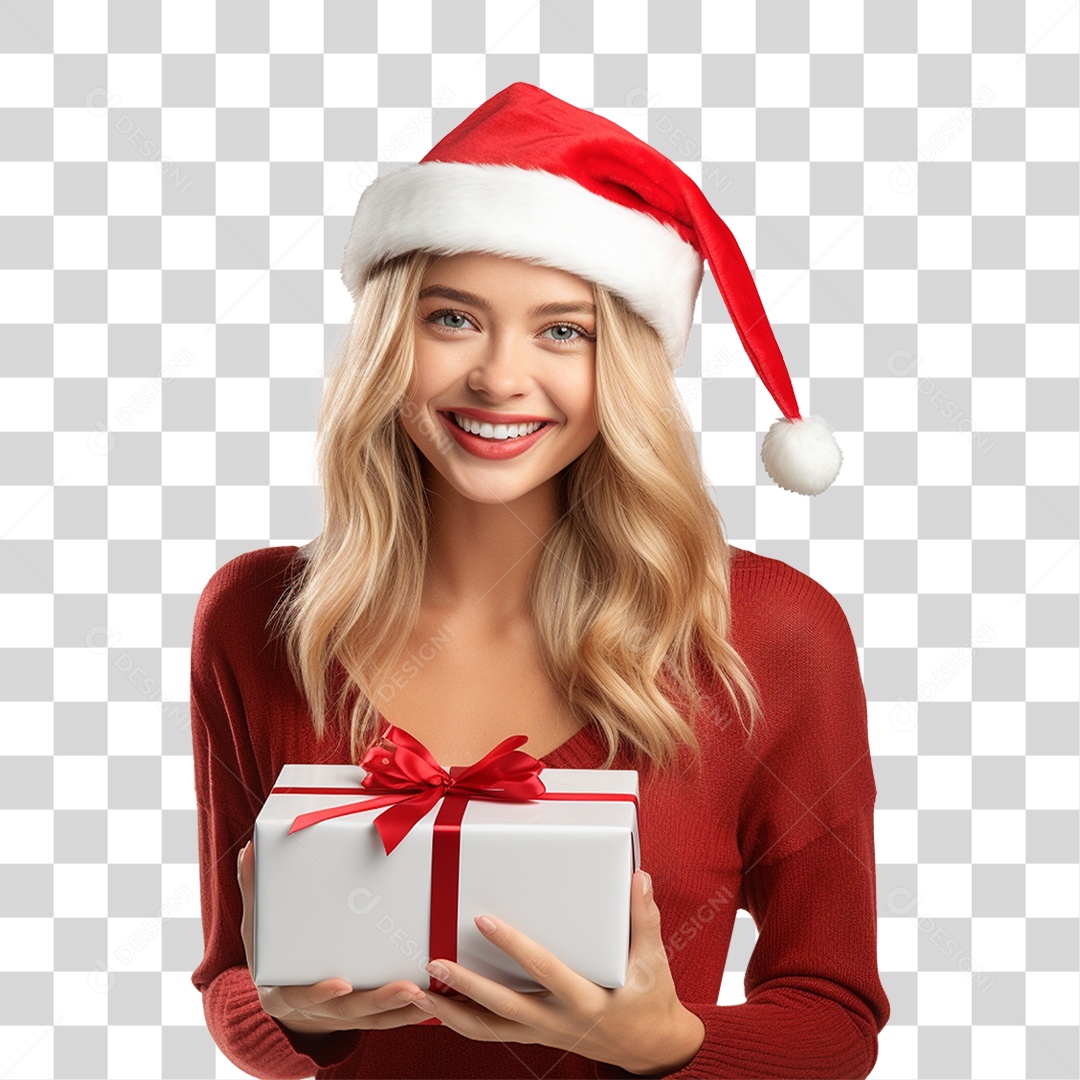 Mulher Vestida Para o Natal Com Presente Nas Mãos PNG Transparente