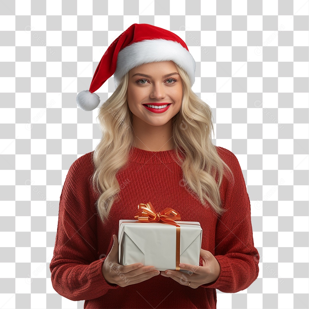 Mulher Vestida Para o Natal Com Presente Nas Mãos PNG Transparente