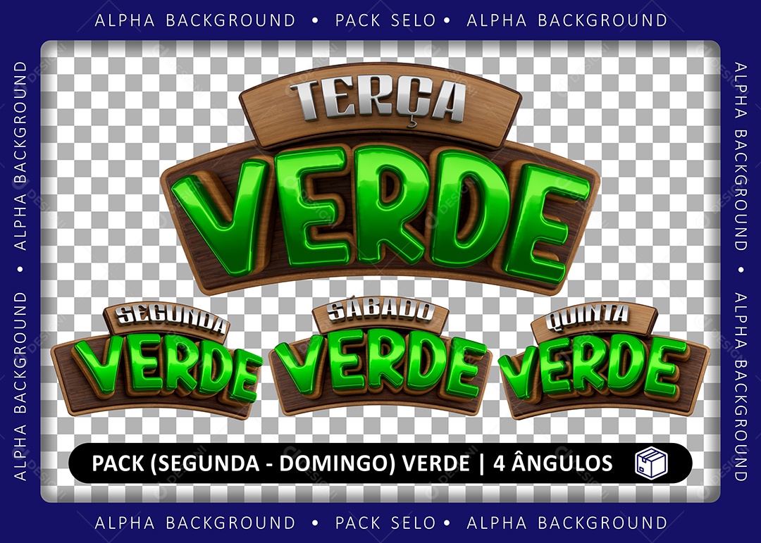 Terça Verde Selo 3D Branco Verde para Composição PSD