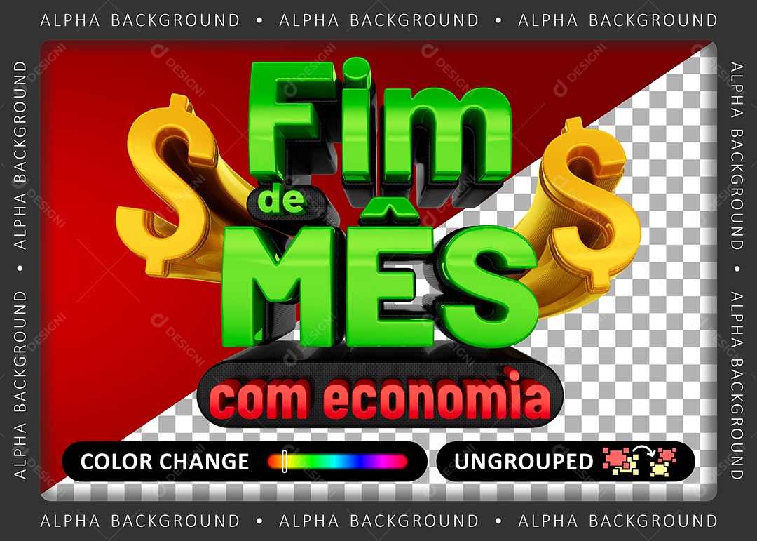 Fim de Mês com Economia Selo 3D Verde Vermelho para Composição PSD