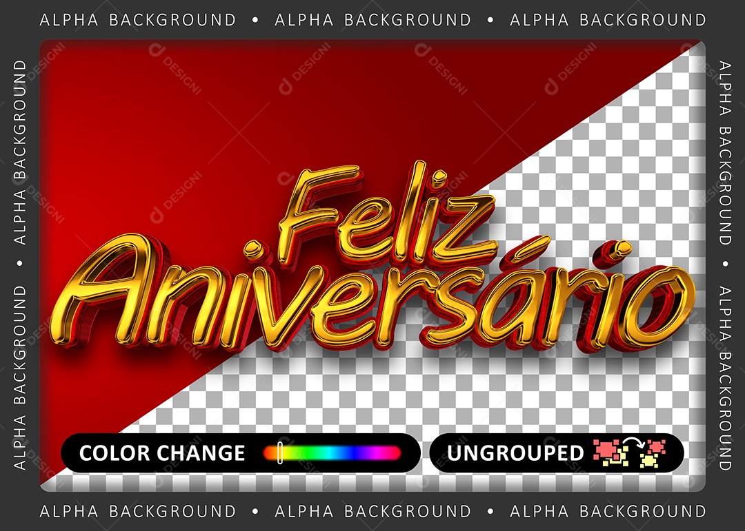 Feliz  Aniversário Texto 3D para Composição PSD