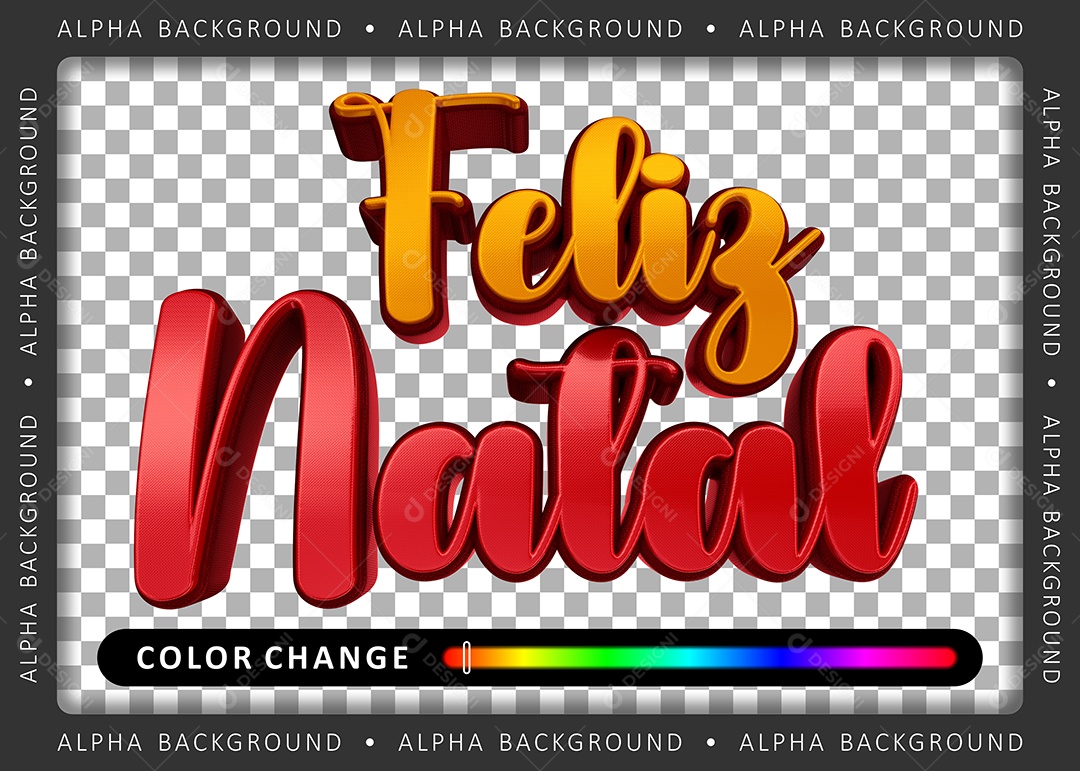 Feliz Natal Texto 3D Dourado Vermelho para Composição PSD