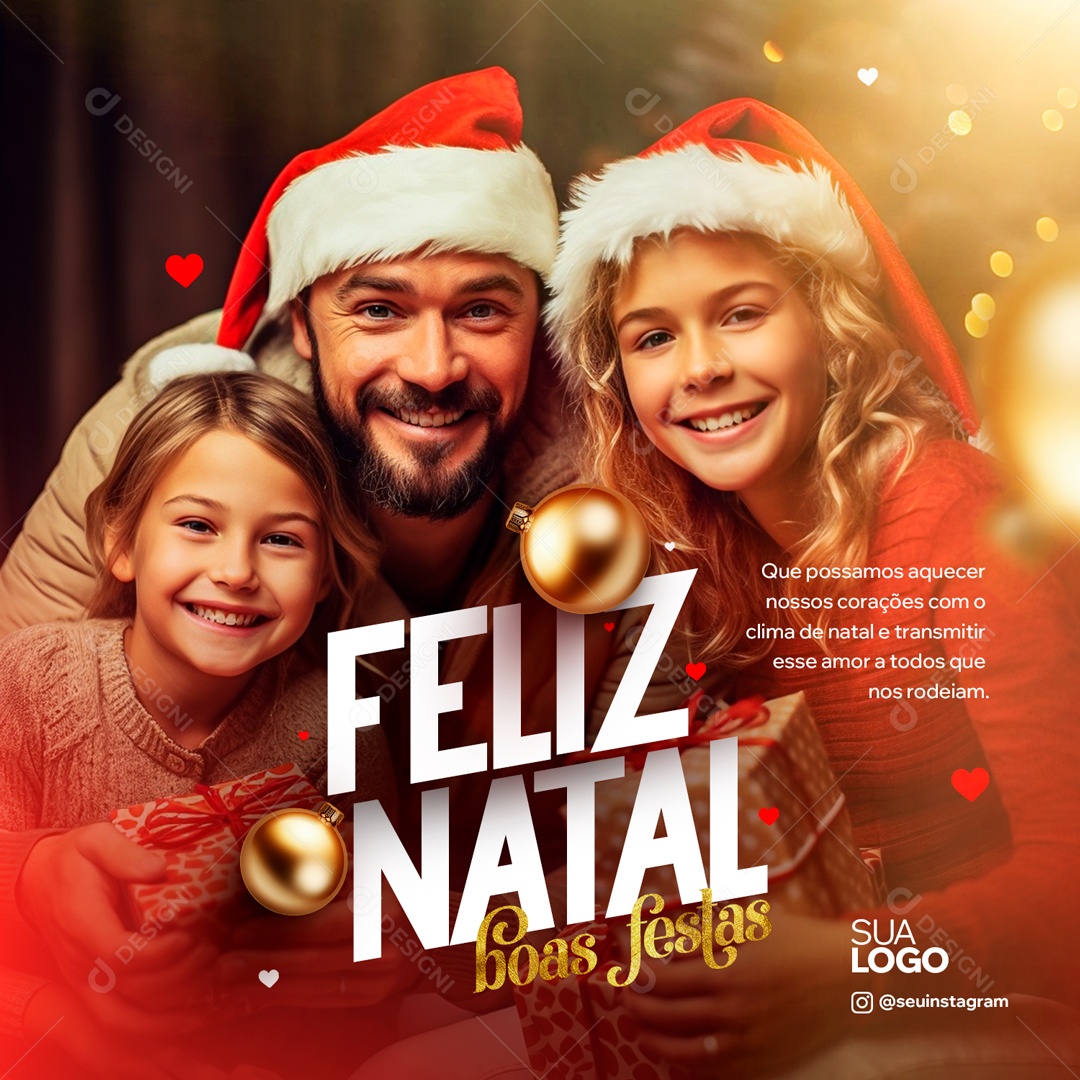 Social Media Feliz Natal Boas Festas Corações Com Clima De Natal PSD Editável