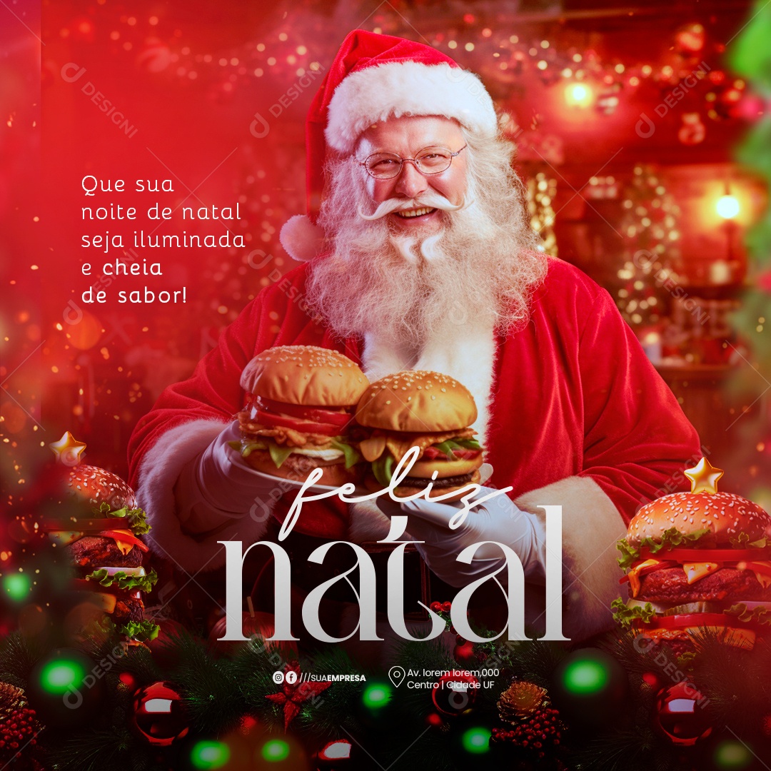 Social Media Feliz Natal Hamburgueria Seja Iluminada PSD Editável