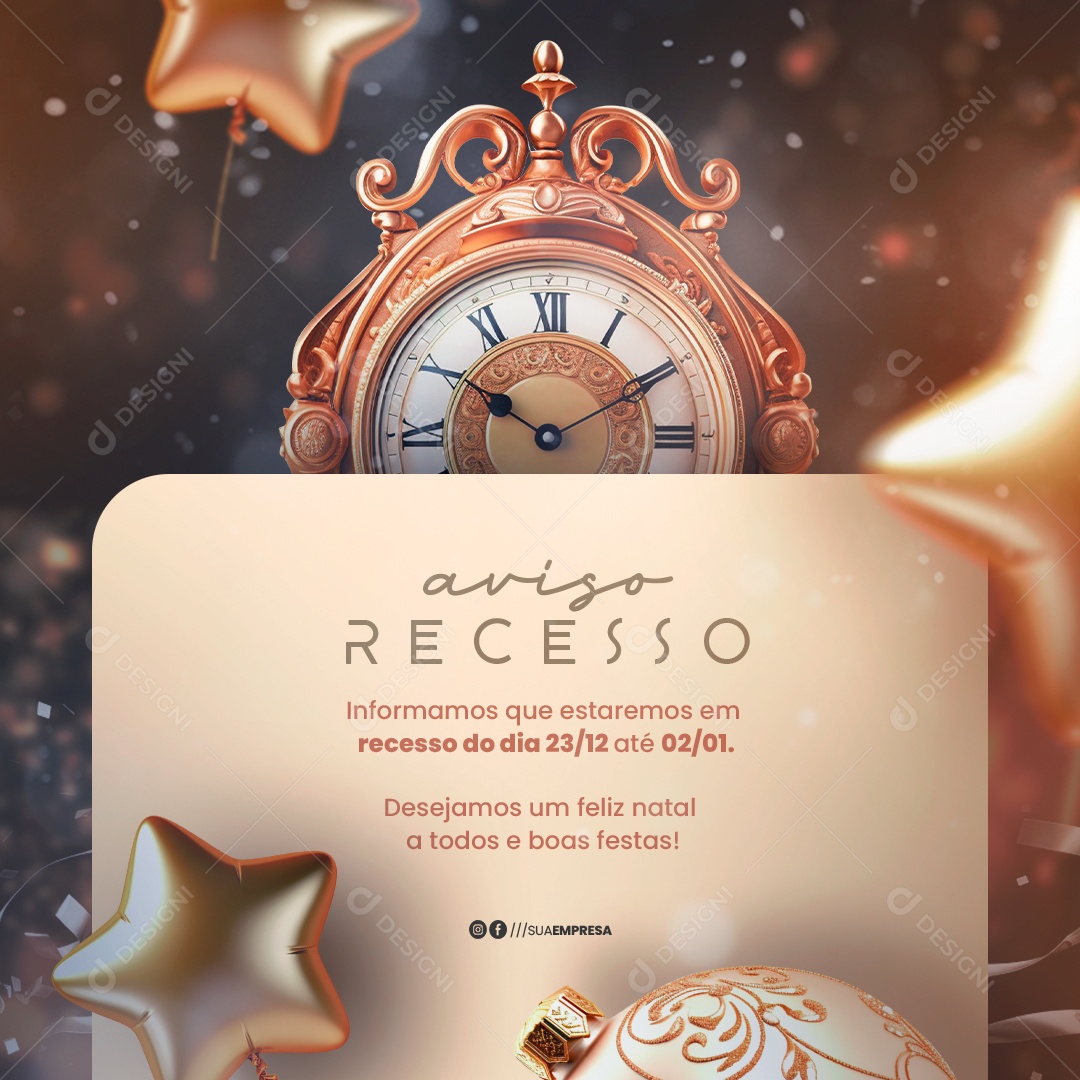 Aviso Recesso Feliz Natal Ano Novo Social Media PSD Editável