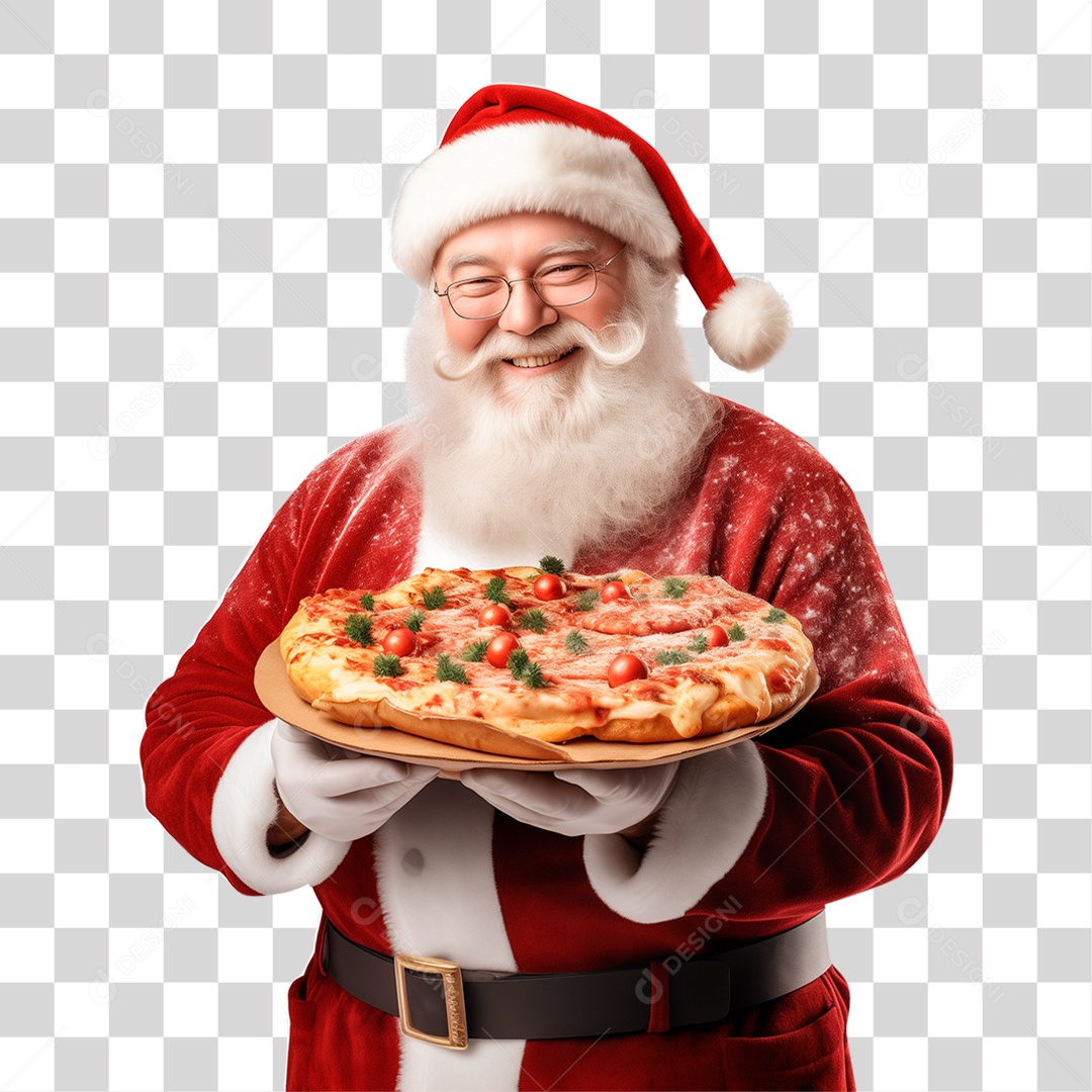 Papai Noel Segura uma Pizza PNG Transparente