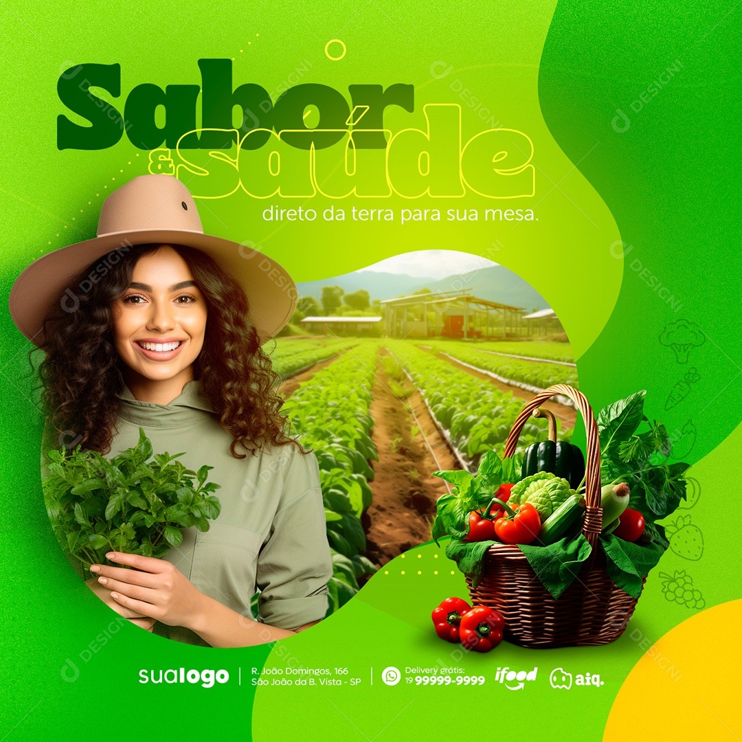 Hortifruti Sabor & Saúde Direto da Terra para Sua Mesa Social Media PSD Editável