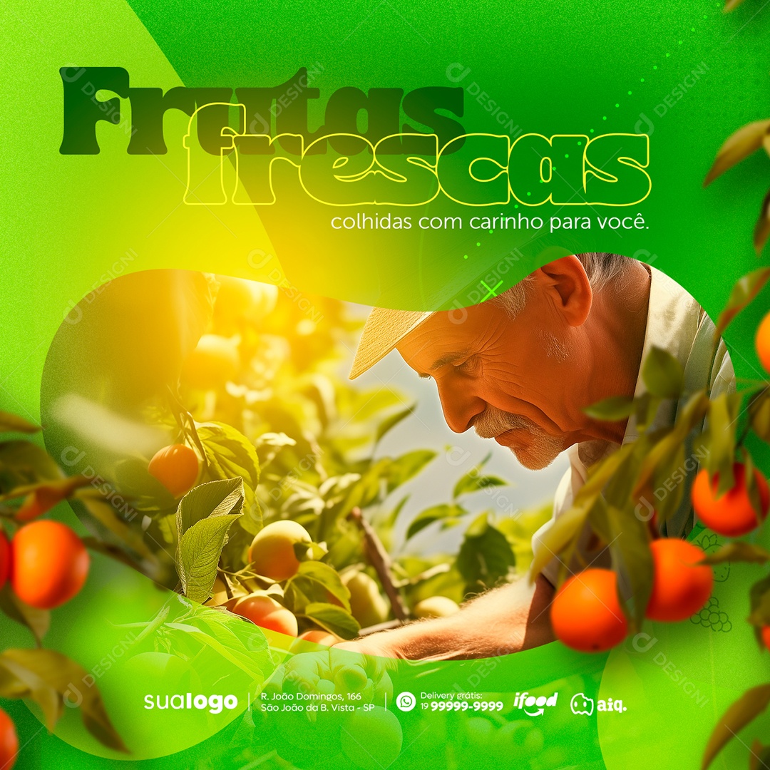 Hortifruti Frutas Colhidas com Carinho para Você Social Media PSD Editável